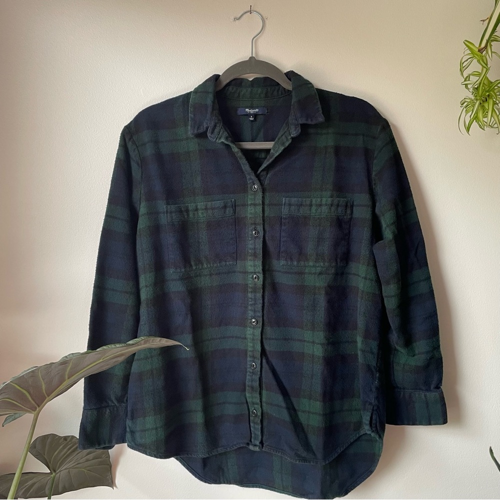Madewell black & green buffalo plaid long sleeve flannel button down, size small